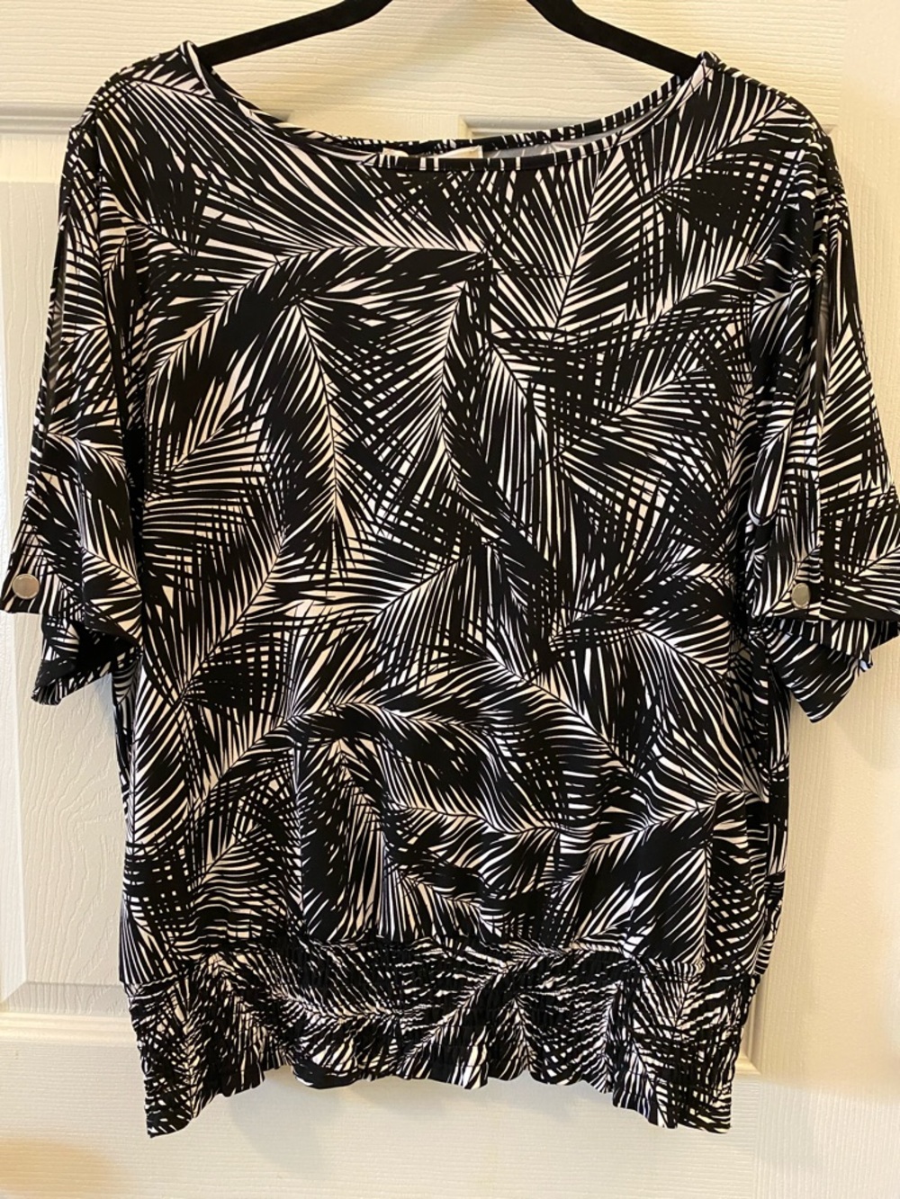 Michael Kors Black and White Palm-Print Top